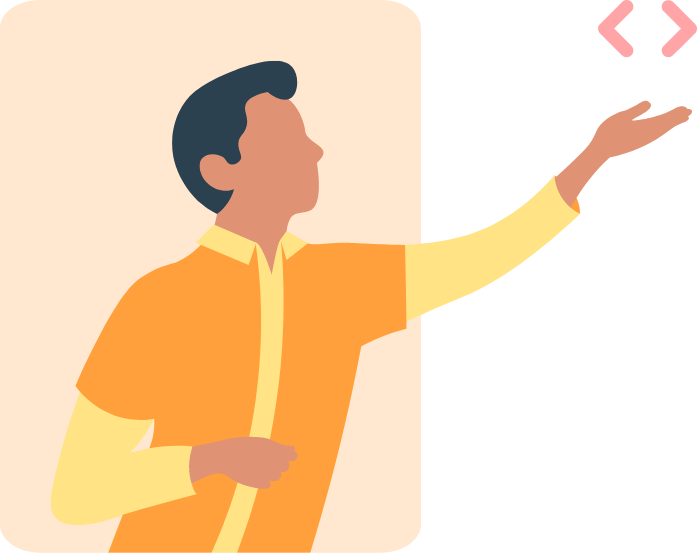 Illustration of a person thinking in code